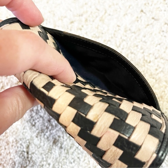 Cole Haan Skylar Woven Vachetta Wallet Leather Black Cream Small ID Credit Card - Picture 7 of 10